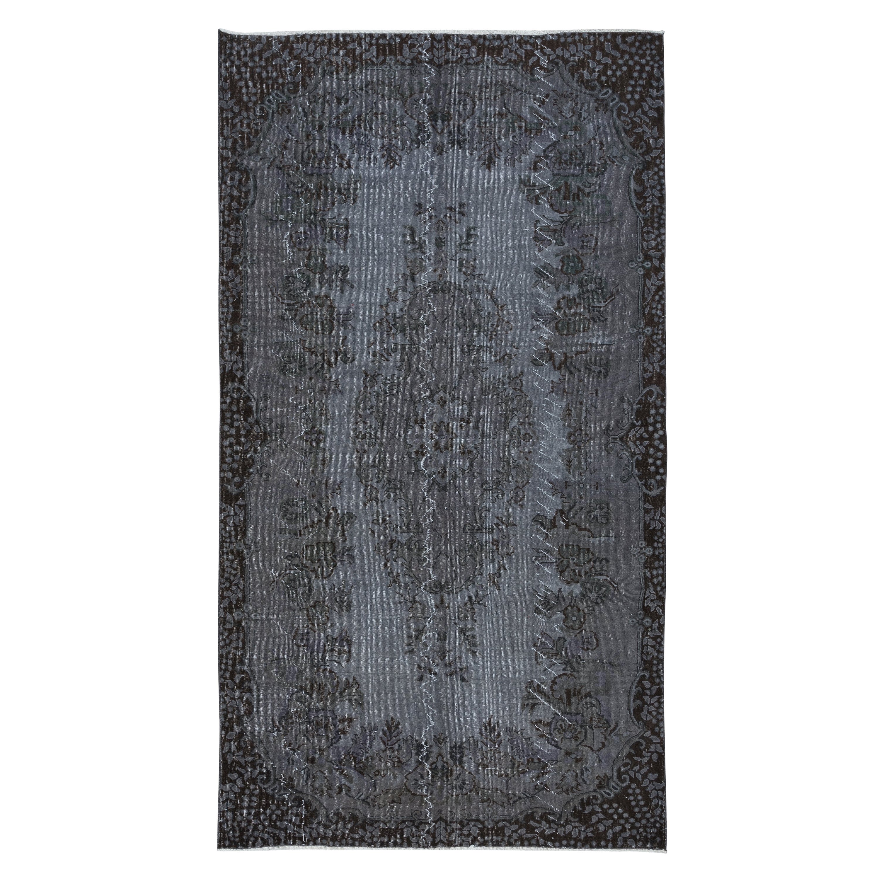 5.4x9.6 Ft Grauer handgefertigter türkischer Teppich mit Medaillon, ideal für moderne Innenräume im Angebot