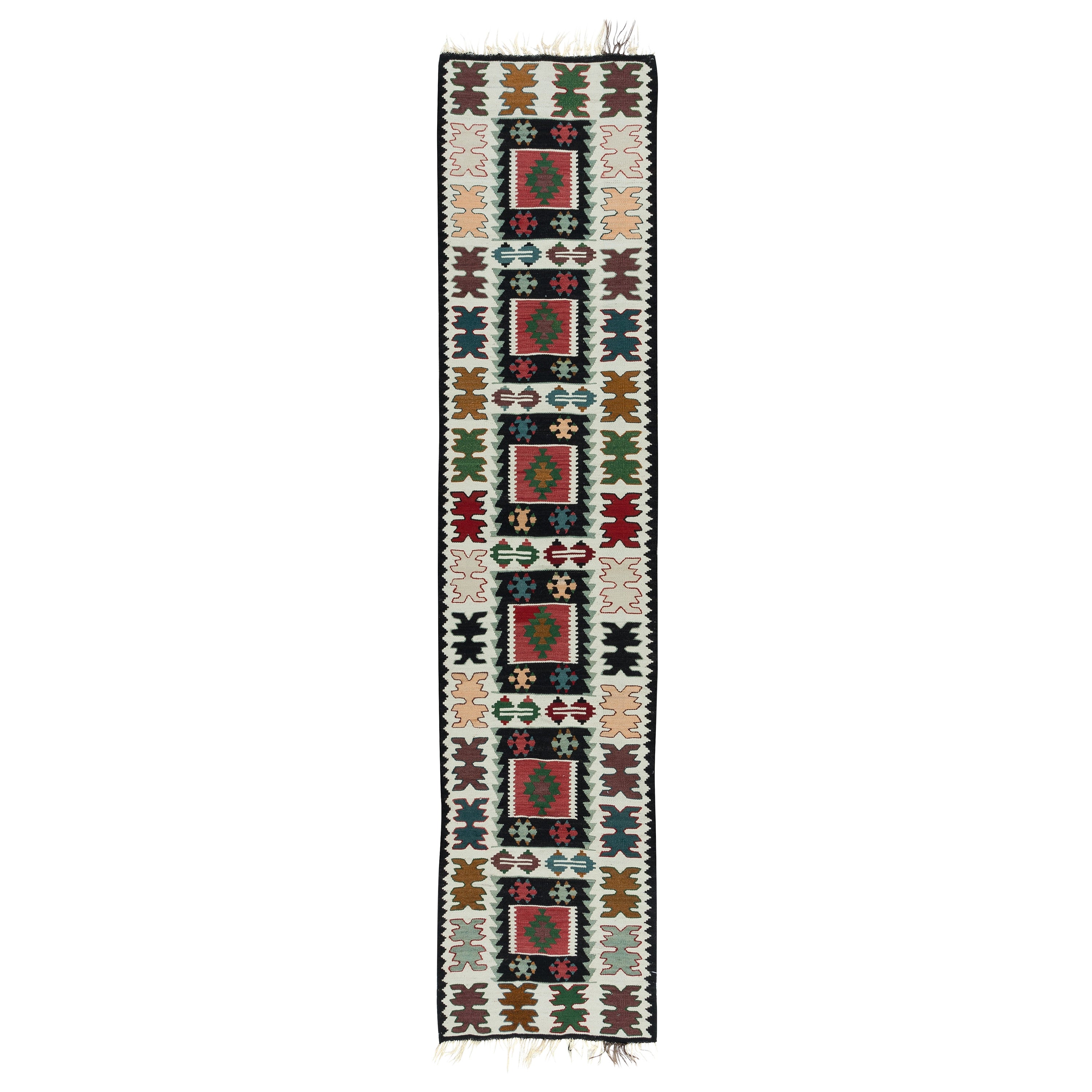 2.2x9.5 Ft Flatweave Colorful Narrow Runner Kilim, HandWoven Turkish Hallway Rug