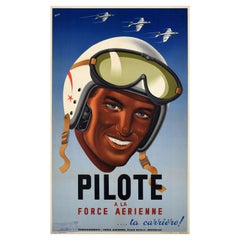 Original Retro Recruitment Poster Air Force Pilot Belgium Force Aerienne Army