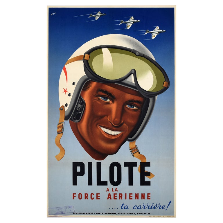 Original Vintage Recruitment Poster Air Force Pilot Belgium Force 
