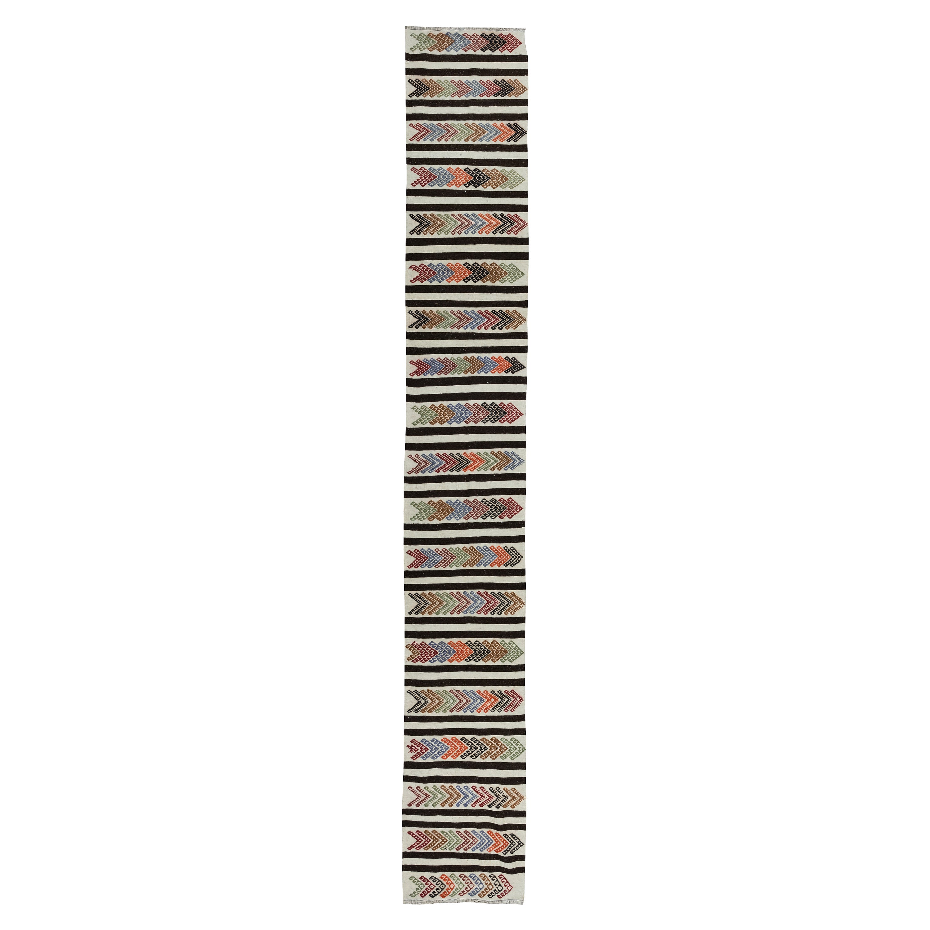 2.2x15 Ft FlatWeave Narrow & Long Runner Kilim, Handmade Striped Rug for Hallway For Sale