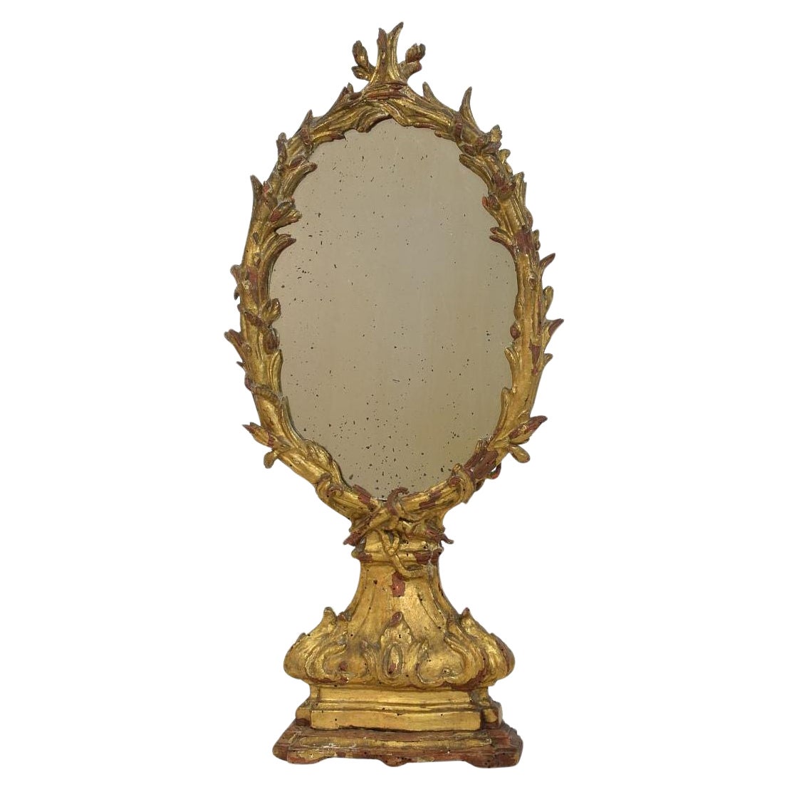 18th Century, Italian Carved Giltwood Baroque Standing Mirror For Sale