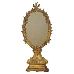 Antique 18th Century, Italian Carved Giltwood Baroque Standing Mirror