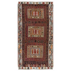 5.6x11 Ft Vintage Handgefertigter türkischer Kelim 'Flat Weave' mit geometrischen Mustern