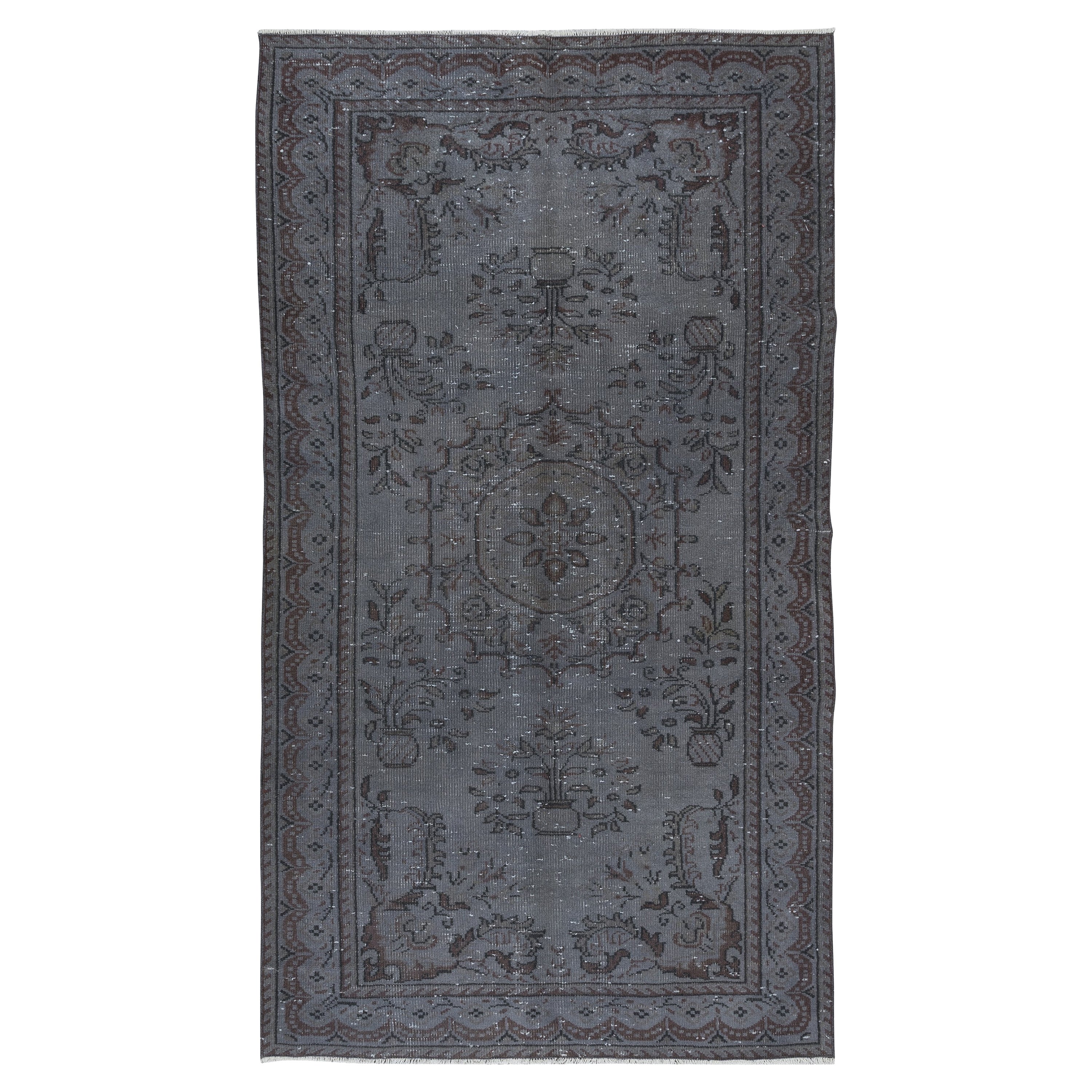 5.2x8.8 Ft Contemporary Handmade Turkish Wool Area Rug in Grey & Brown Tones For Sale