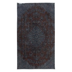 Vintage 5x8.5 Ft Modern Handmade Turkish Rug in Gray & Brown for Living Room & Bedroom