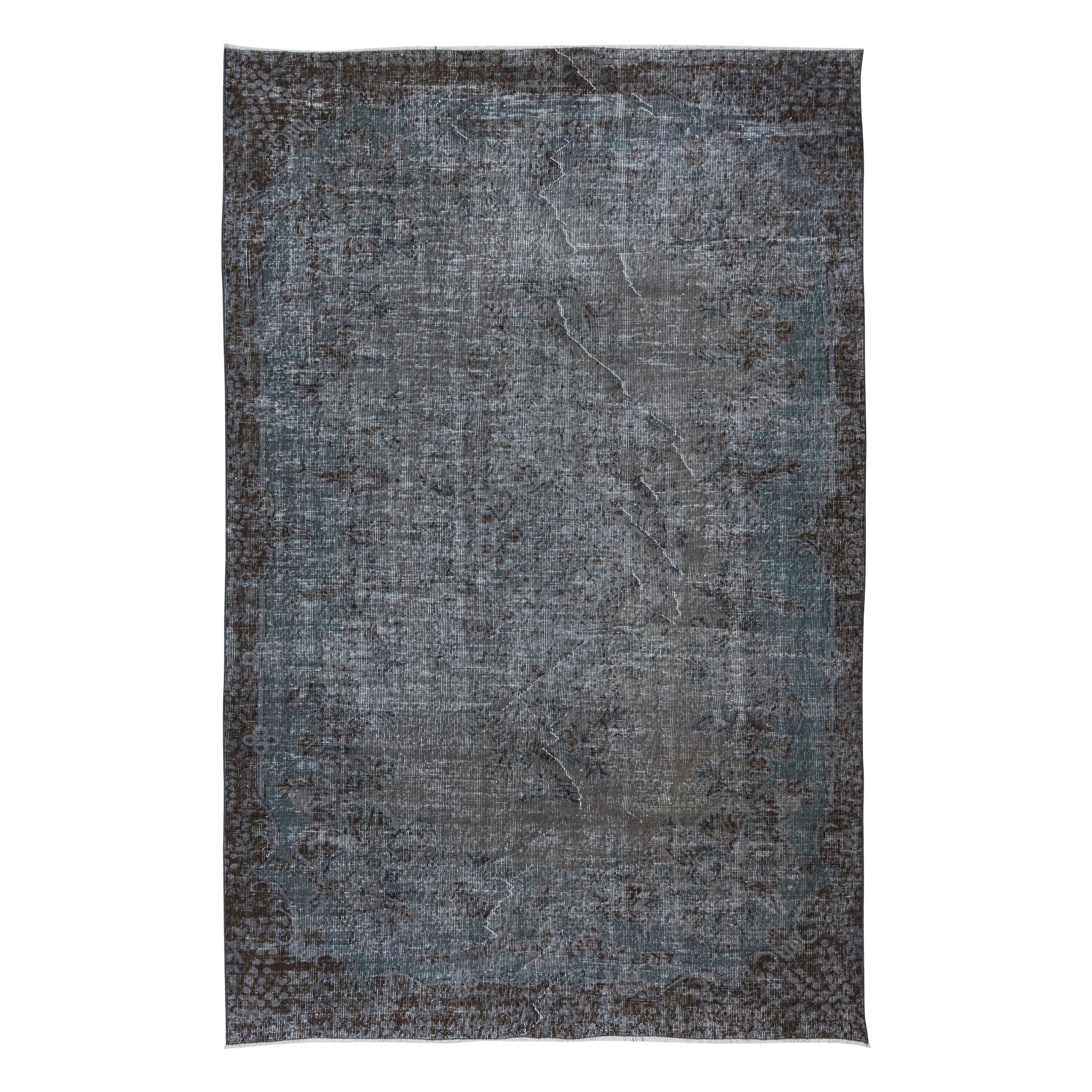 6x9.4 Ft Modern Handmade Turkish Area Rug in Pure Gray, Brown and Bluish Gray For Sale