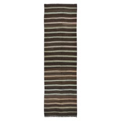 4x12.8 Ft Vintage Anatolian Hallway Runner Kilim in Brown with Colorful Stripes