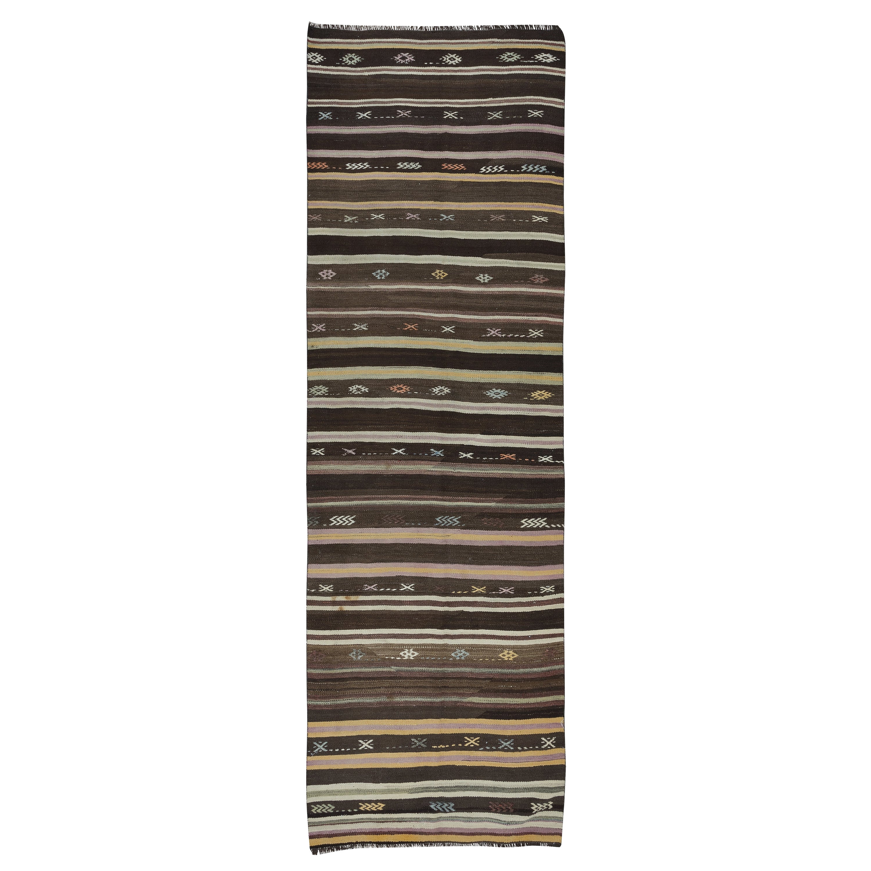 4.4x12 Ft Vintage Anatolian Hallway Runner Kilim, Flat-Weave Corridor Carpet For Sale