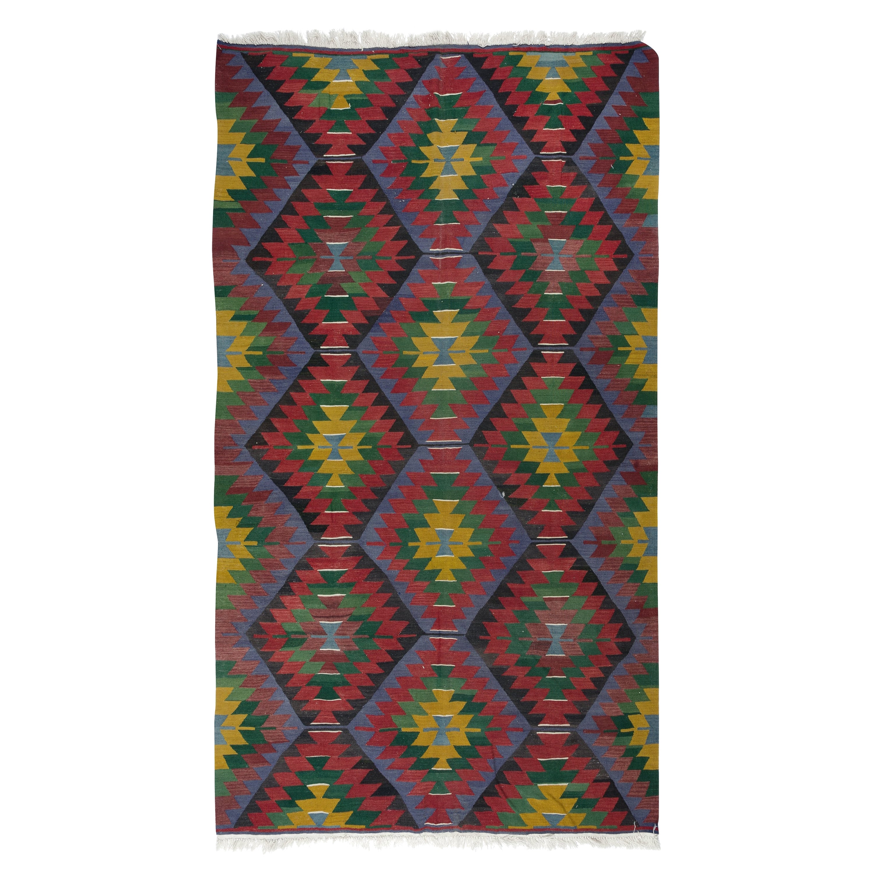 6x10.5 Ft Vintage Handwoven Turkish Kilim 'Flat Weave' with Geometric Patterns For Sale
