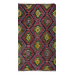 6x10.5 Ft Retro Handwoven Turkish Kilim 'Flat Weave' with Geometric Patterns
