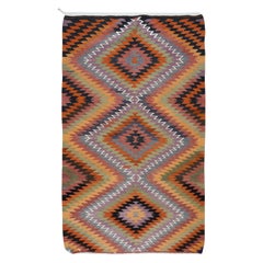 5.6x9.4 Ft Colorful Flat-Weave Turkish Wool Kilim, Retro Diamond Design Rug