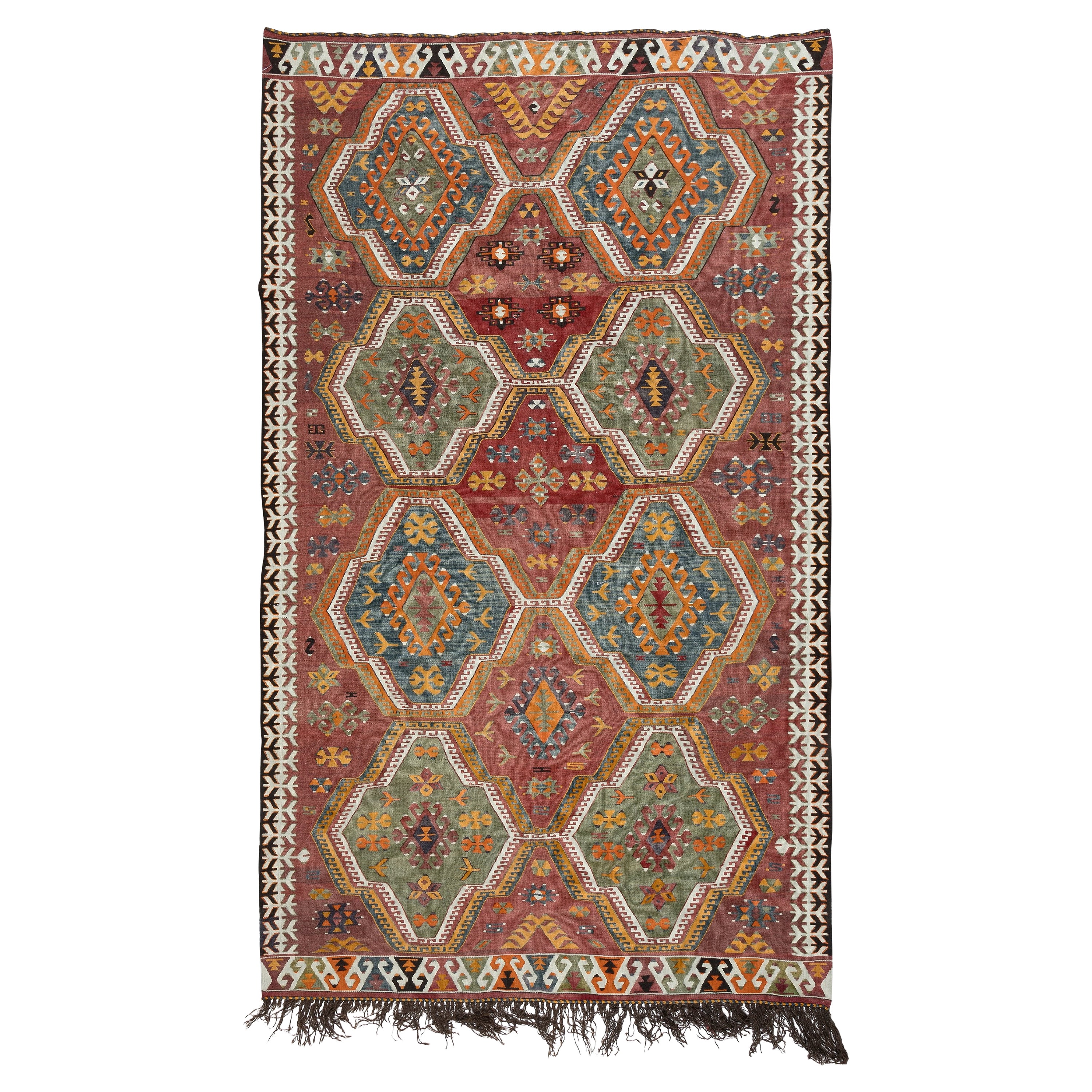 5.7x10 Ft Vintage Handwoven Turkish Kilim 'Flat Weave' with Geometric Patterns