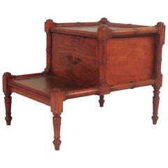 Vintage English Mahogany Bed Steps with Leather Lined Treads