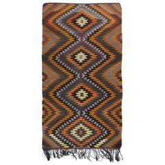 6x10.8 Ft Hand-Woven Anatolian Kilim, Retro Multicolor Rug with Diamond Design