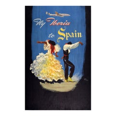 Original Retro Travel Poster Iberia Airline Spain Flamenco Lockheed Espana