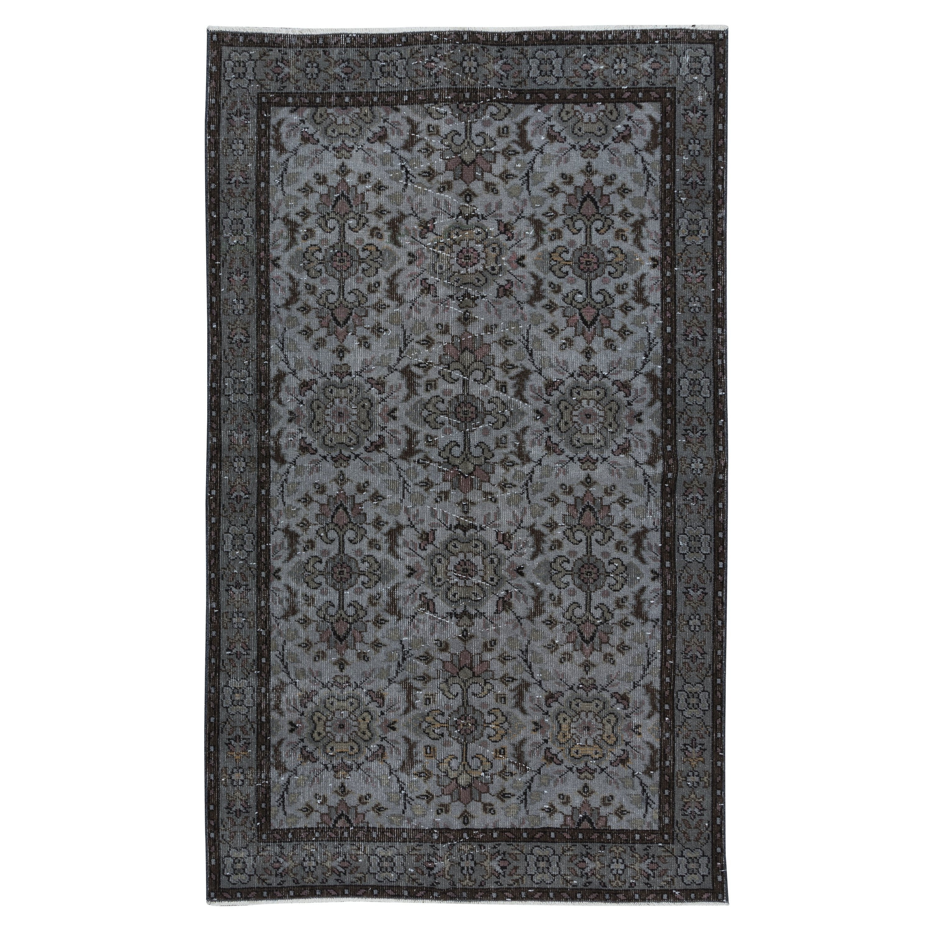 4x6.6 Ft Gray Modern Handmade Turkish Rug, Floral Pattern Living Room Carpet For Sale