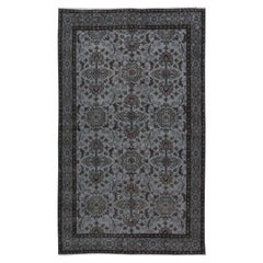 Vintage 4x6.6 Ft Gray Modern Handmade Turkish Rug, Floral Pattern Living Room Carpet