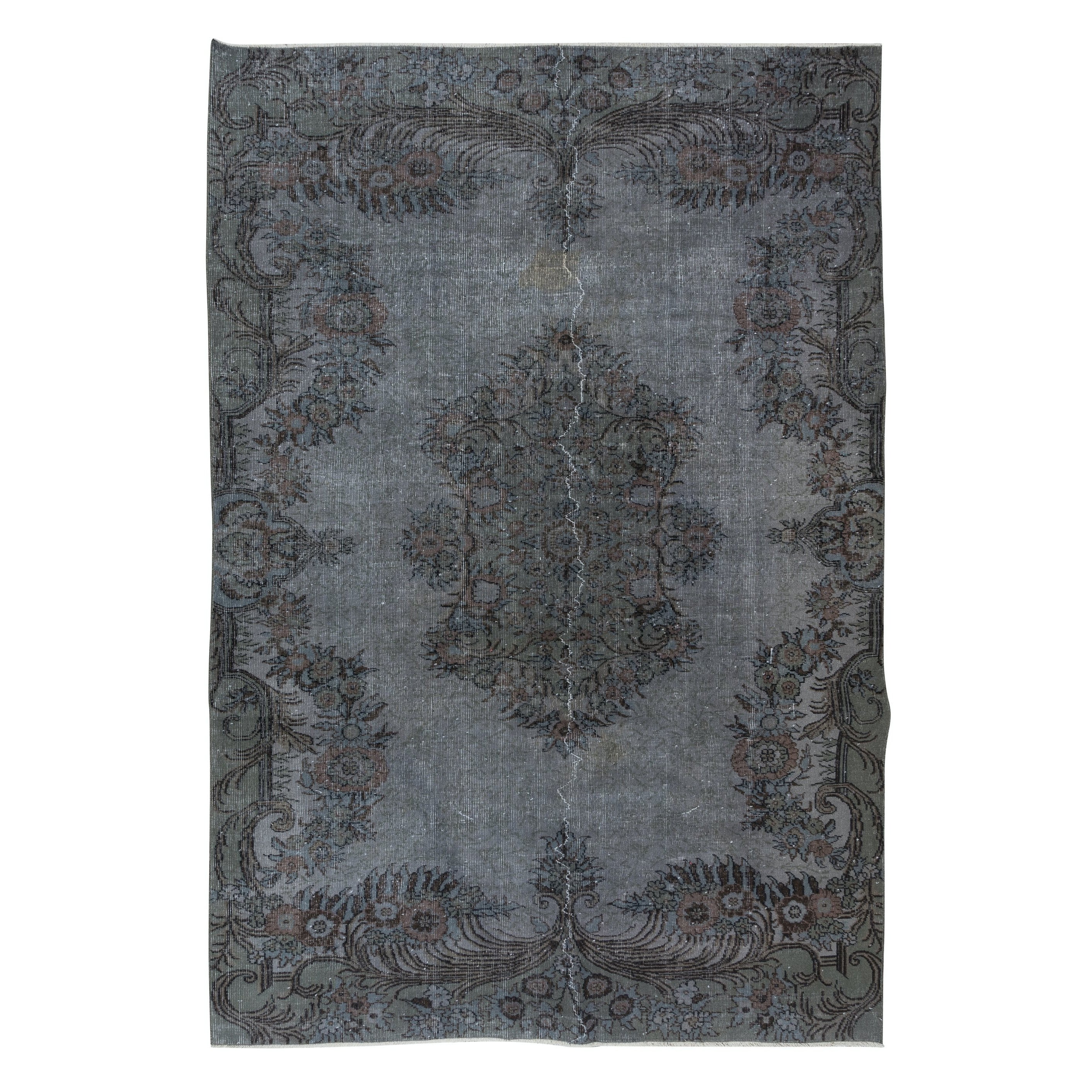 6.7x10 Ft Aubusson inspirierter grauer Teppich für moderne Inneneinrichtung, handgefertigt in der Türkei