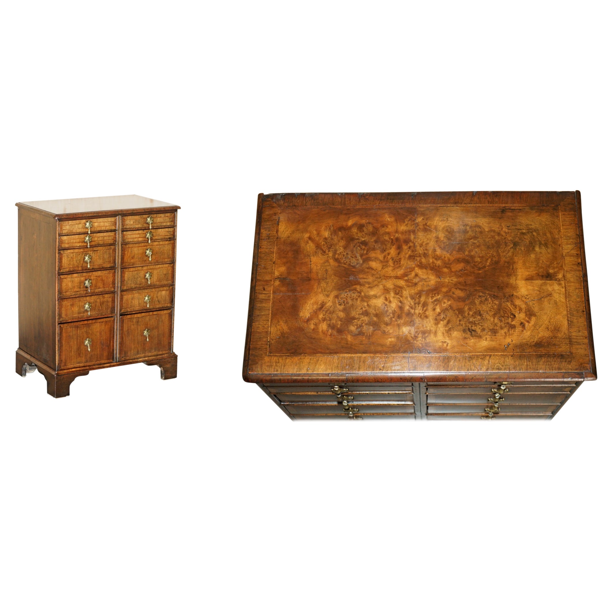 ESQUISITO BANCO / CASSETTIERA ANTICA CIRCA 1760 BURR WALNUT GEORGE III in vendita