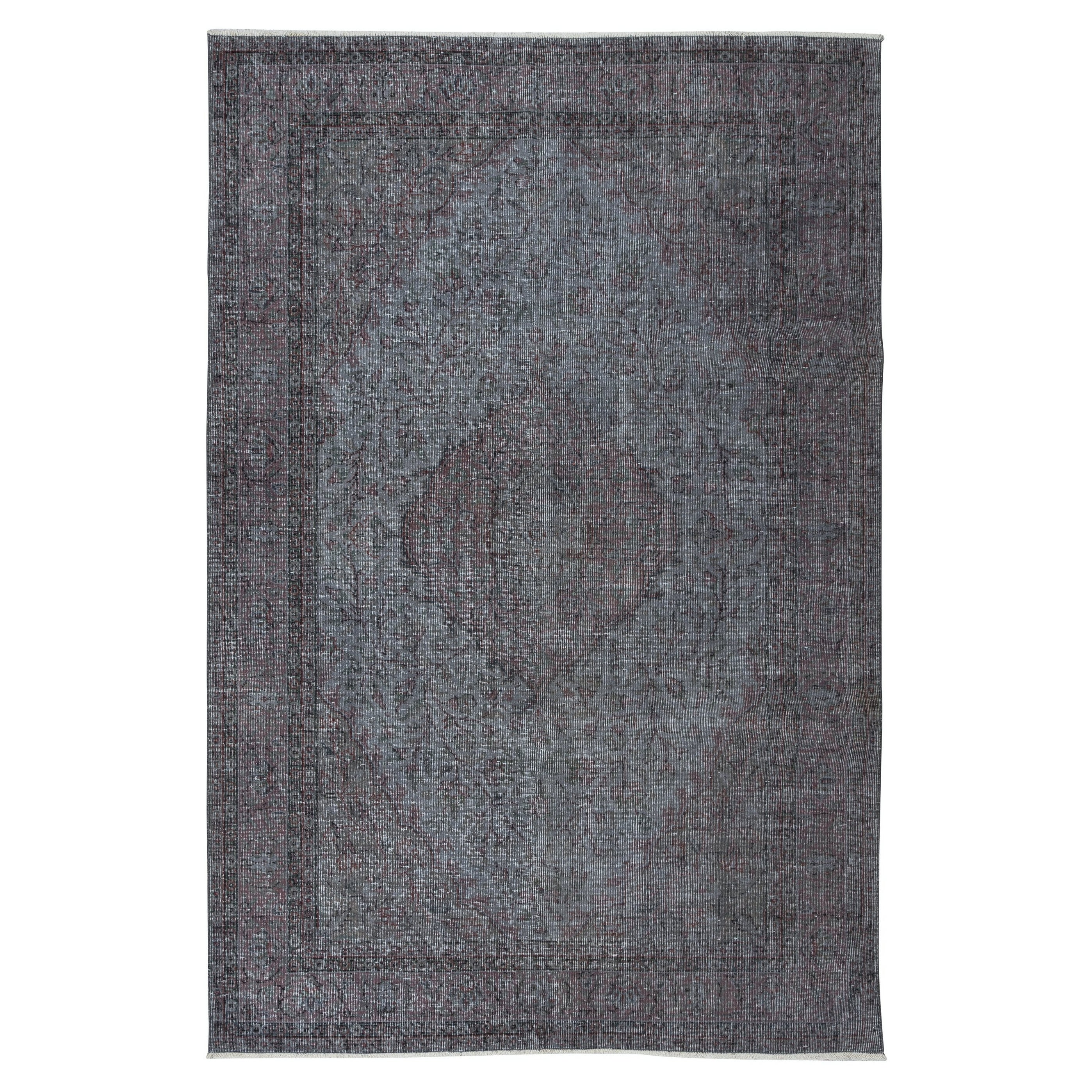6x9.2 Ft Modern Handmade Area Rug in Gray & Soft Red, Turkish Low Pile Carpet For Sale