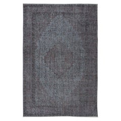 Vintage 6x9.2 Ft Modern Handmade Area Rug in Gray & Soft Red, Turkish Low Pile Carpet