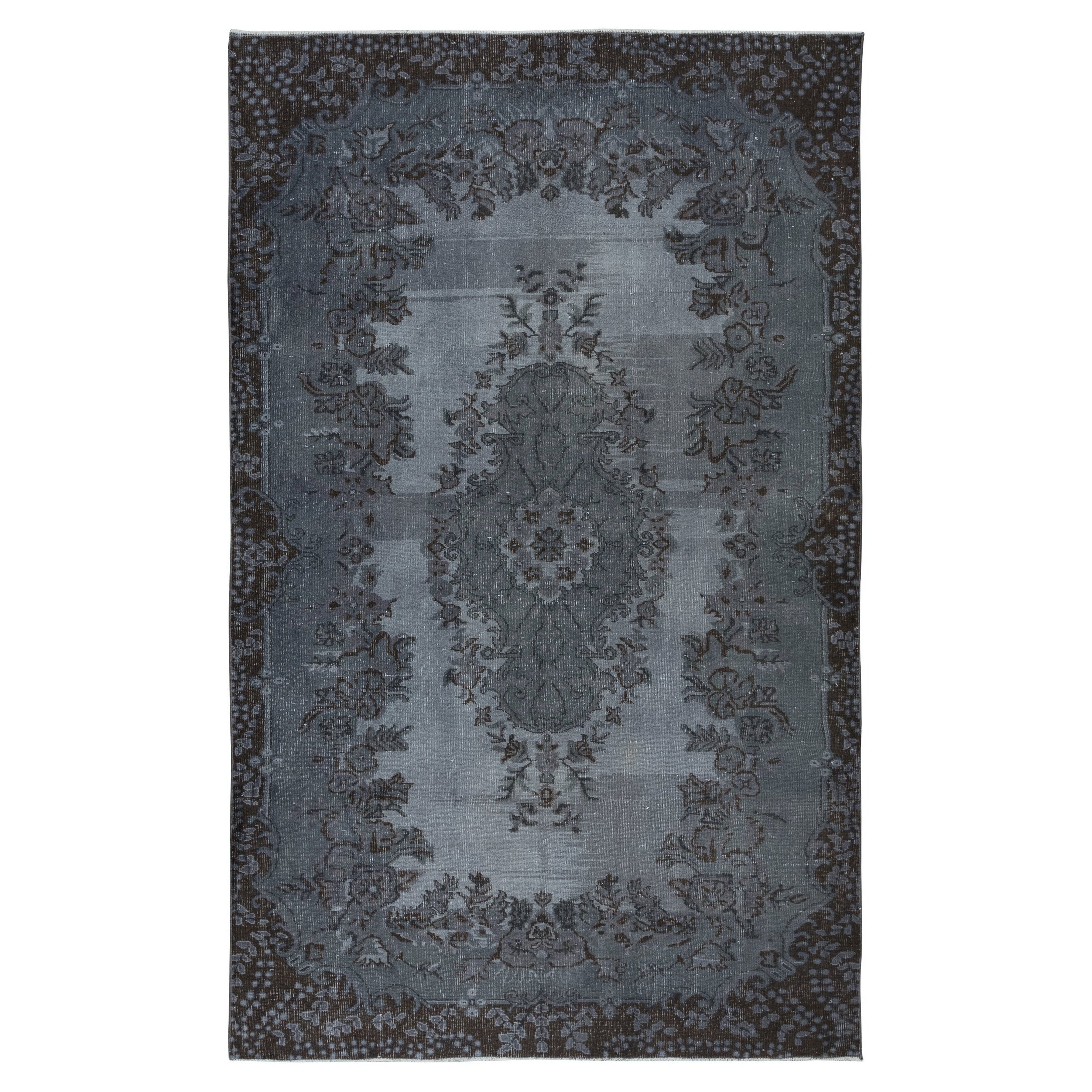 6.3x10 Ft Handmade Gray Area Rug with Medallion Design. Modern Turkish Carpet For Sale