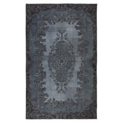 Vintage 6.3x10 Ft Handmade Gray Area Rug with Medallion Design. Modern Turkish Carpet