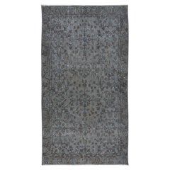3.5x6.3 Ft Contemporary Turkish Handmade Rug with Teal Blue Details & Grey Field