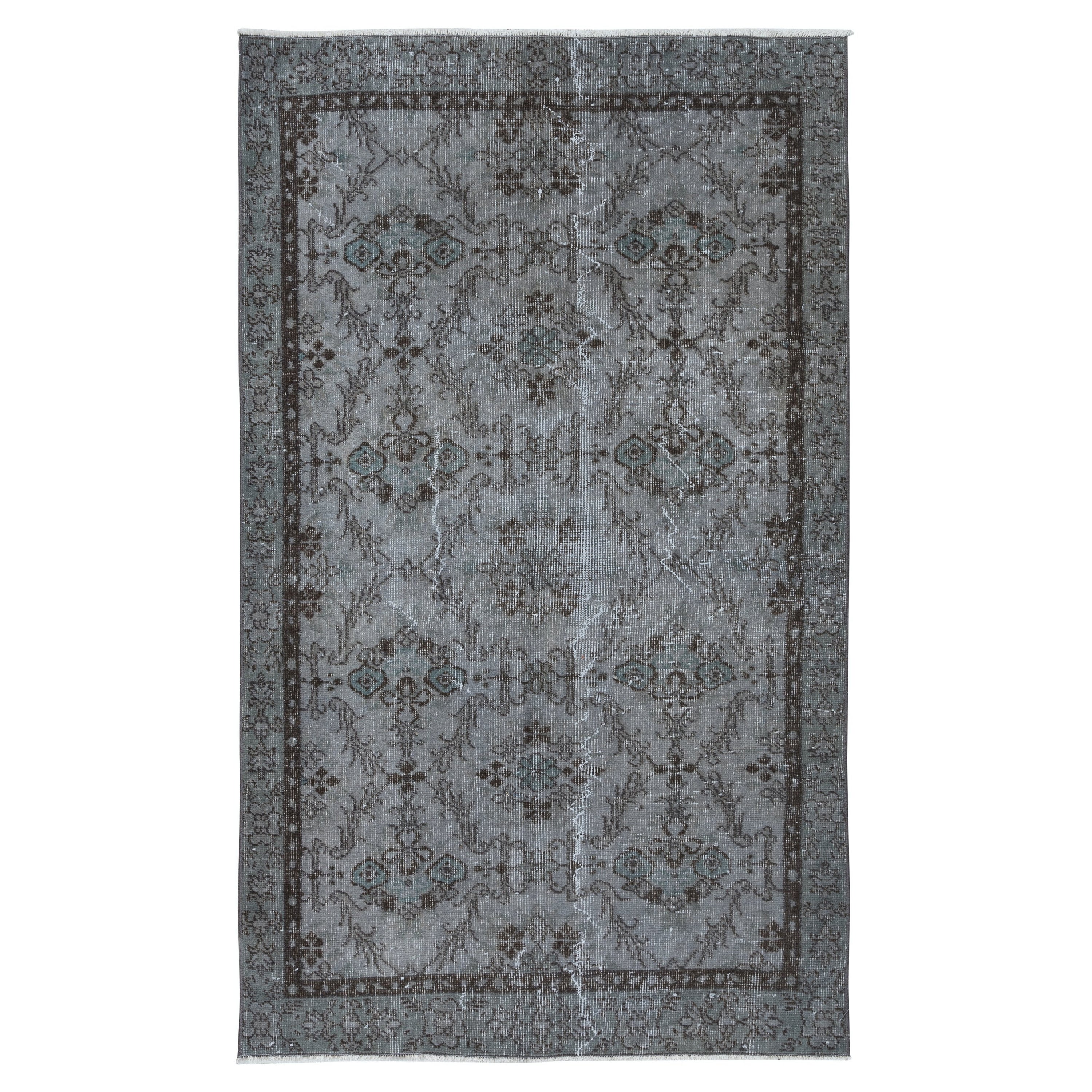 3.7x6 Ft Modern Handmade Turkish Accent Rug in Gray Tones, Low Pile Small Carpet For Sale