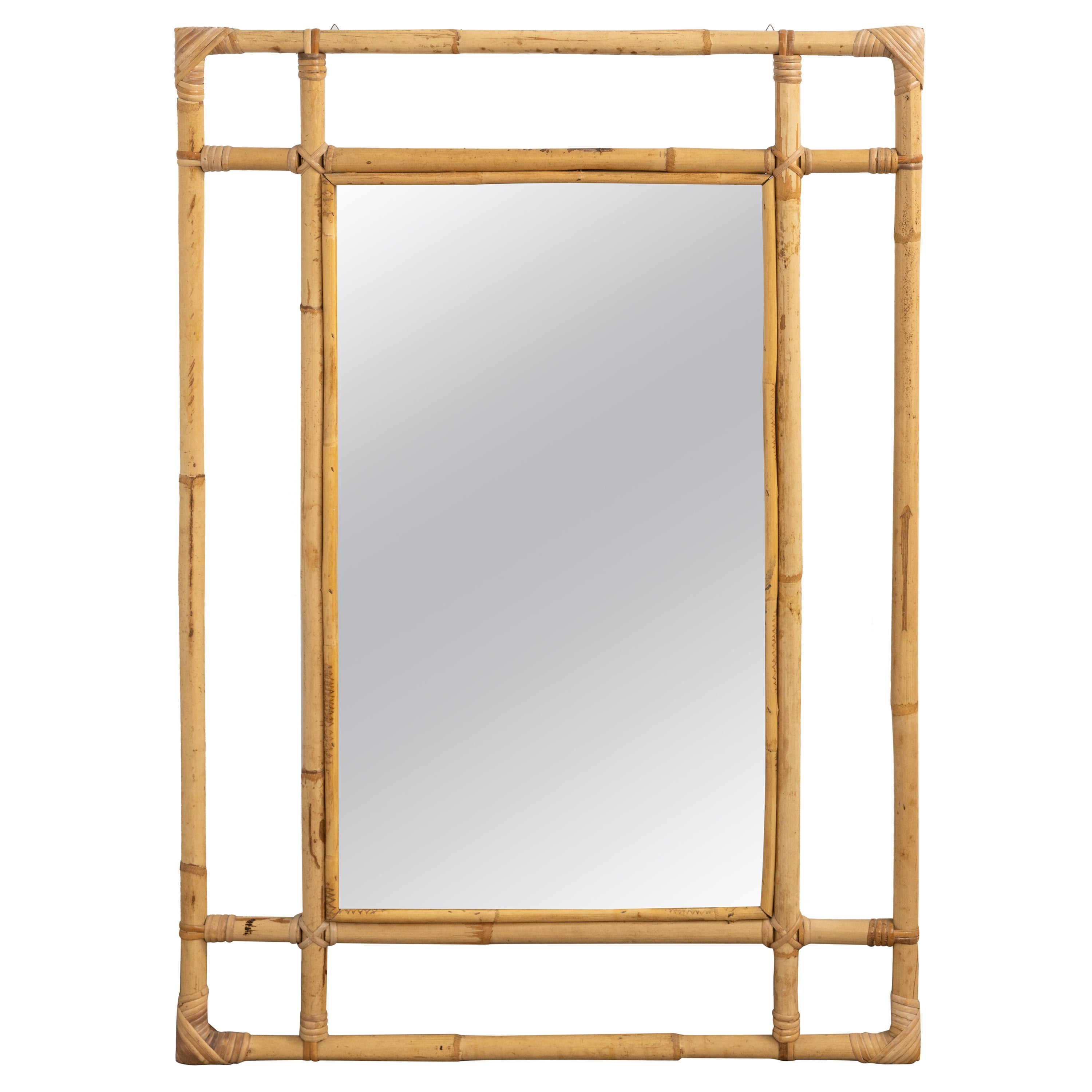 Midcentury Bamboo and Rattan Rectangular Wall Mirror, Italy 1970s