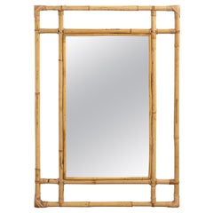 Vintage Midcentury Bamboo and Rattan Rectangular Wall Mirror, Italy 1970s