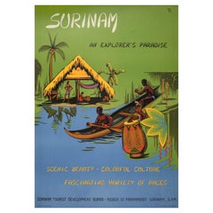 Affiche vintage originale de voyage en Amérique du Sud, Surinam Suriname Explorers Paradise