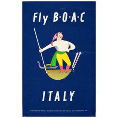 Original Used Silkscreen Travel Poster Fly BOAC Airline Italy Aldo Cosomati