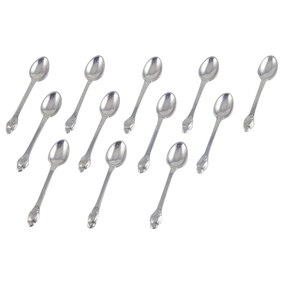 Evald Nielsen, set of twelve coffee spoons in 830 silver.  For Sale