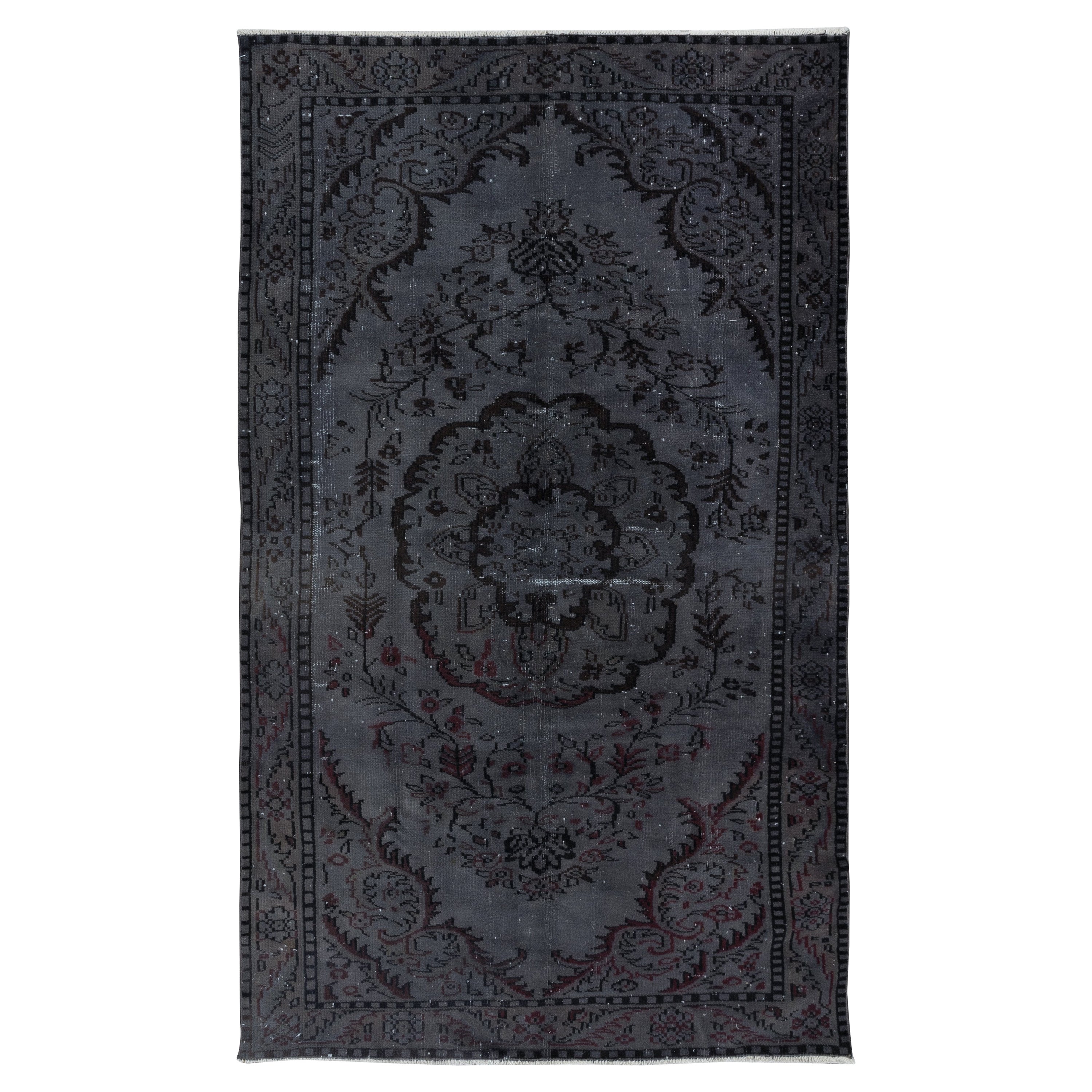 Alfombra Turca Hecha a Mano 5,4x8,7 Pies en Gris Oscuro, Genial 4 Interiores Modernos