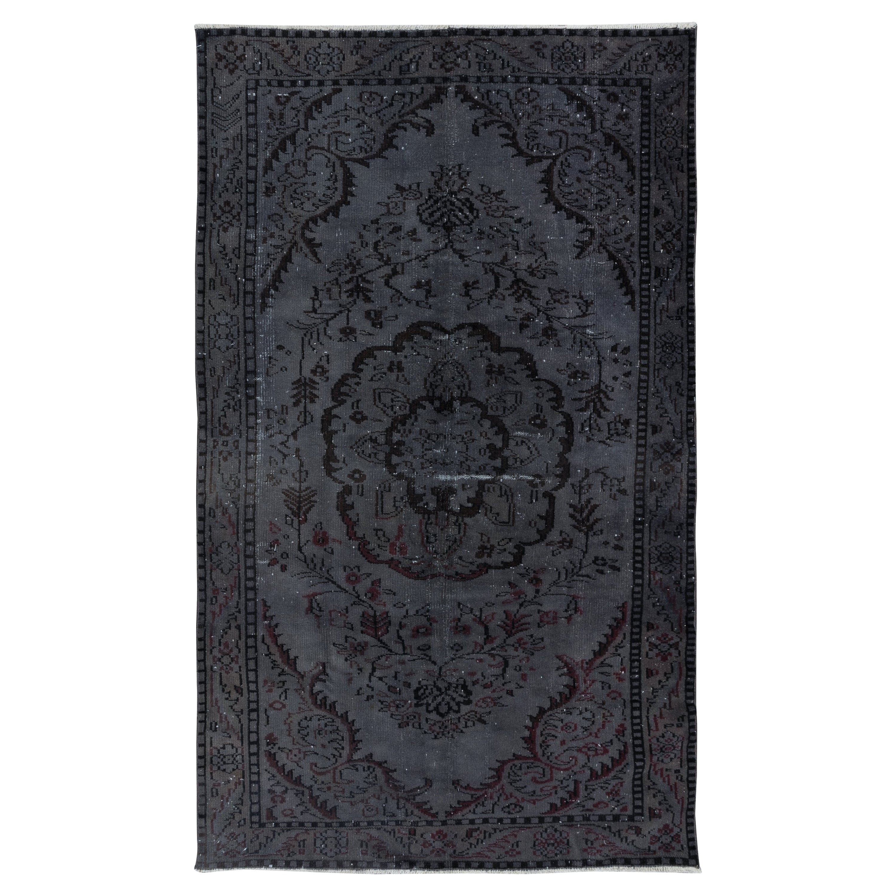 5.4x8.7 Ft Handmade Turkish Rug in Dark Gray, Great 4 Modern Interiors For Sale