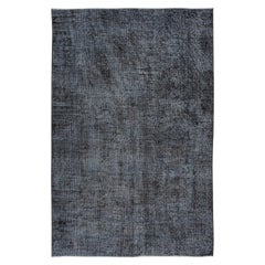 Vintage 4.8x7.2 Ft Turkish Handmade Wool Rug in Gray Tones, Ideal for Modern Interiors