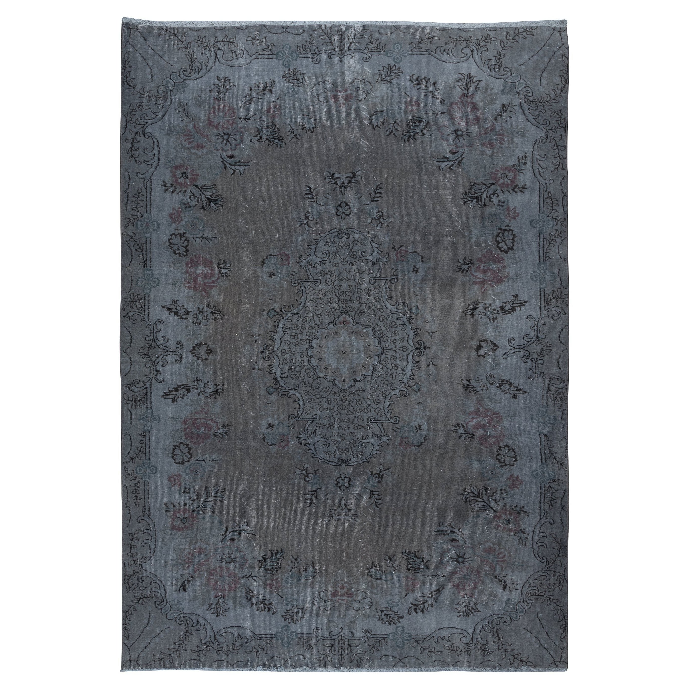 7x10 Ft Decorative Handmade Turkish European Design Rug in Gray and Brown Tones For Sale