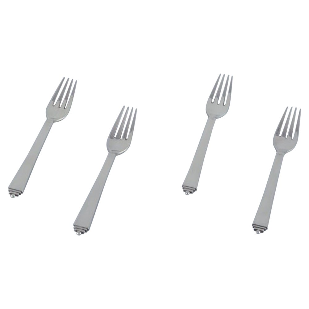 Georg Jensen Pyramid. Set of four dinner forks in sterling silver. For Sale