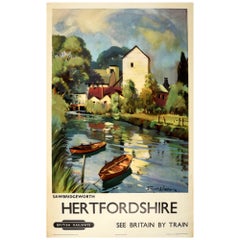 Original Retro Travel Poster Hertfordshire Sawbridgeworth British Railway UK