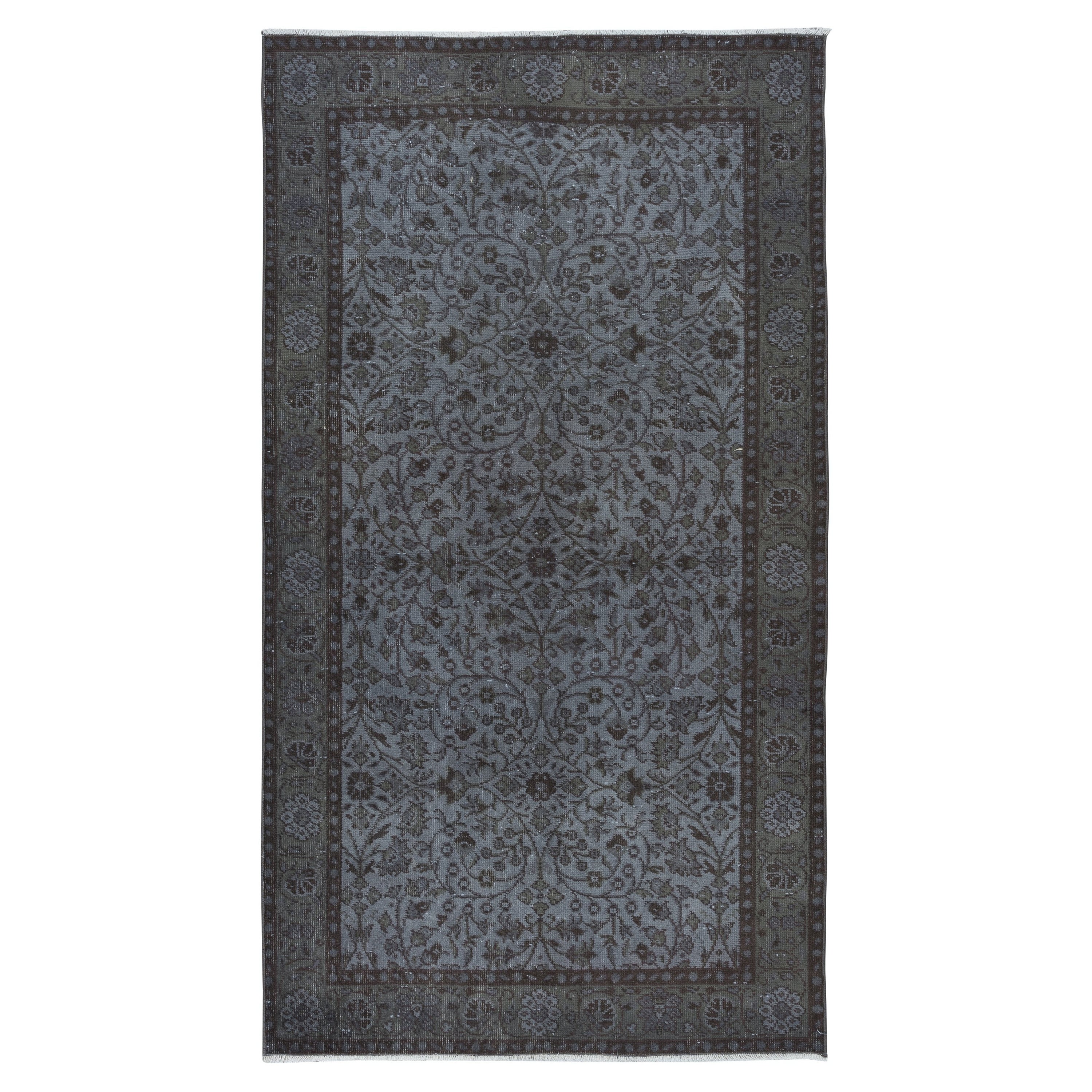 4x7 Ft Dark Gray Modern Area Rug, tissé et noué à la main à Isparta, Turquie en vente