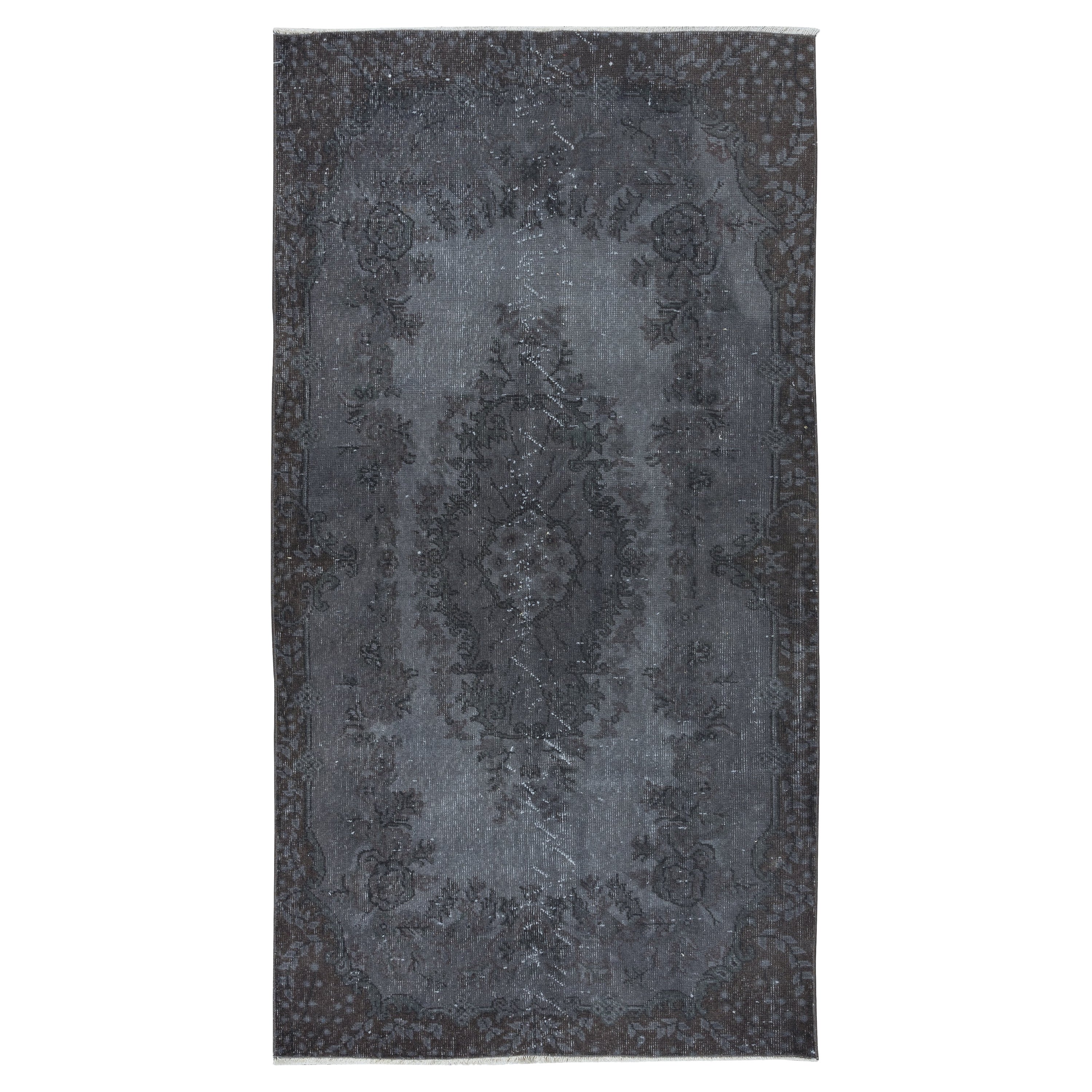 3.7x6.8 Ft Handmade Turkish Area Rug in Gray Tones, Ideal for Modern Interiors For Sale