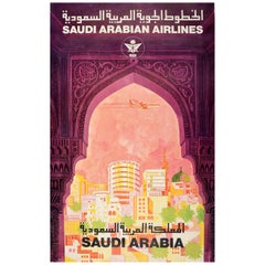 Original Vintage Middle East Travel Poster Saudi Arabian Airlines SDI Saudia