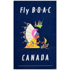 Original-Vintage-Reiseplakat aus Seide mit Siebdruck Fly BOAC Airline Canada Aldo Cosomati