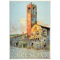Original Vintage Travel Poster Brescia ENIT Palazzo Broletto Lombardy Italy