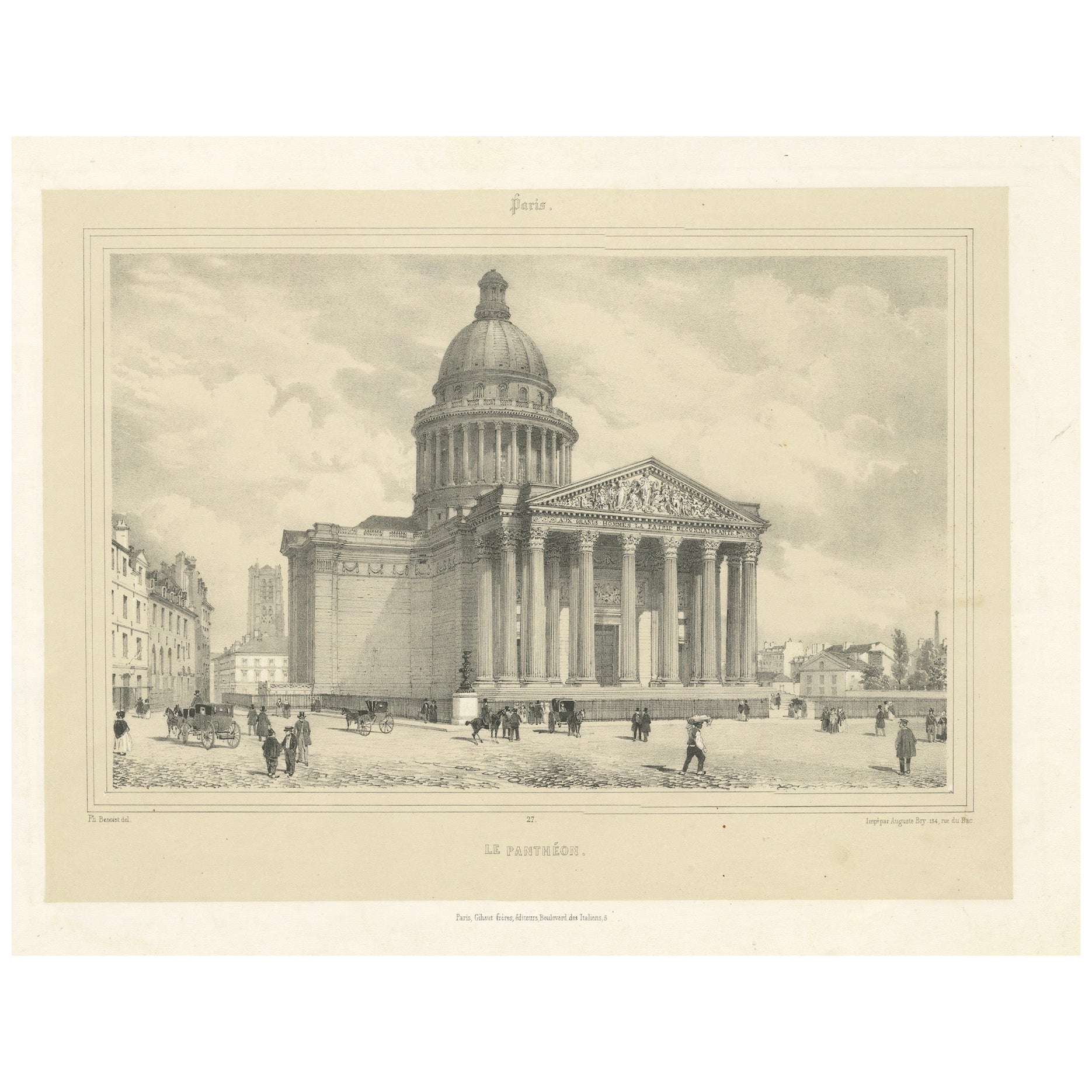 Dekorative Gravur Panthéon Paris in den 1800er Jahren von Bry & Benoist im Angebot