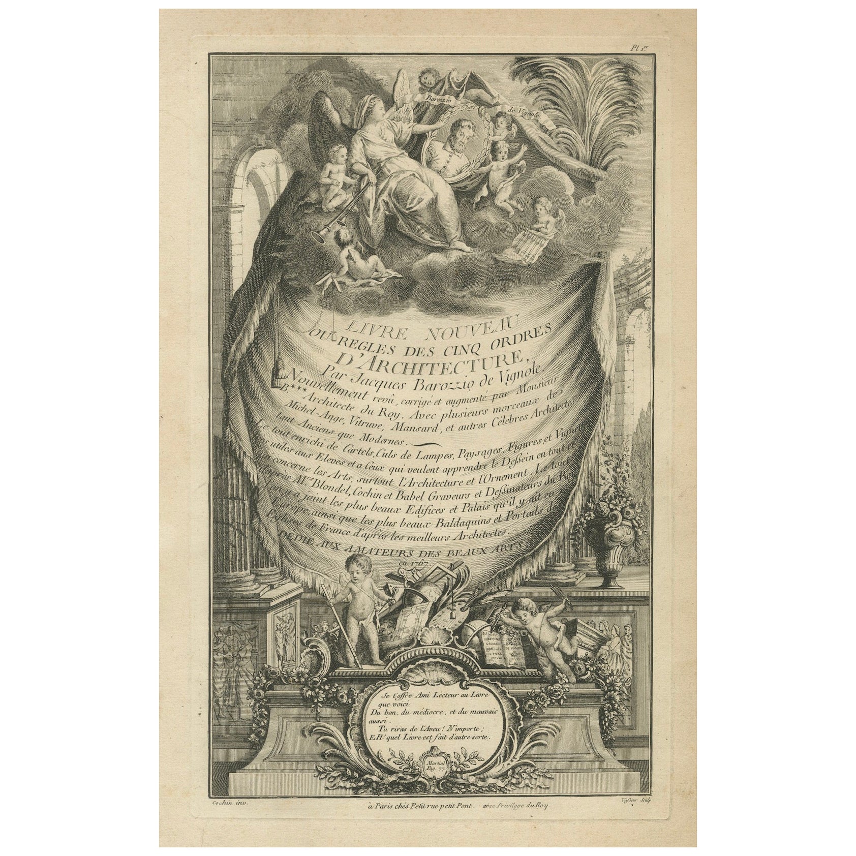 Renaissance Architectural Orders by Vignola's Frontispiece, 1767 For Sale