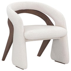 Olga Contemporary Dining Chair in Walnut Wood Finish and White Boucle Fabric