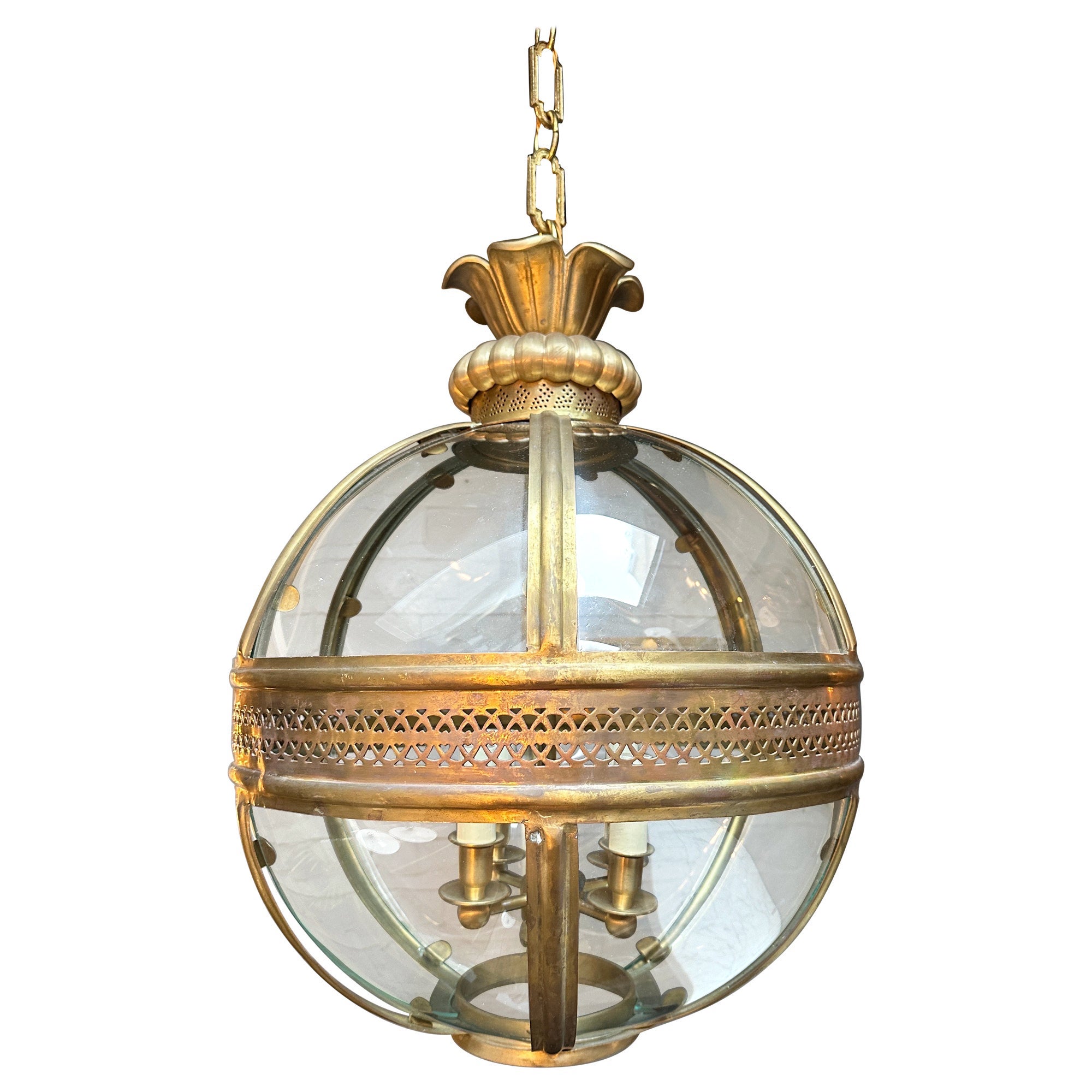 A Large Brass Globe Lantern  For Sale